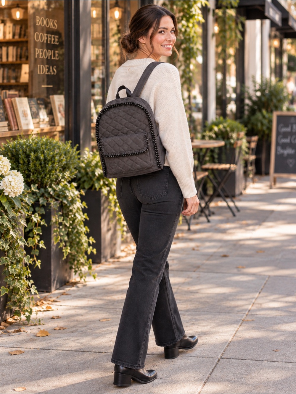 Urban Expressions Caleb Quilted Chain Trim Backpack NWT Charcoal Gray